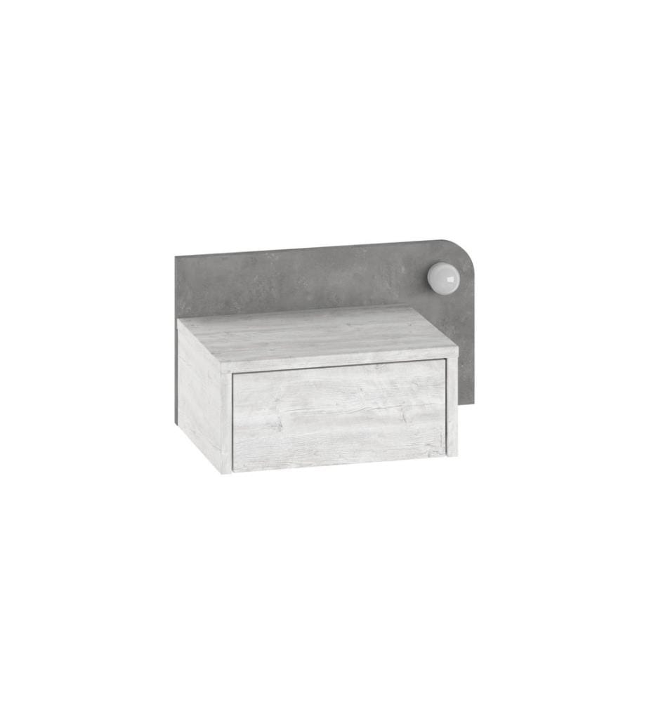 Table de chevet, panneau de particules 100 % mélaminé, blanc antique, gris rétro