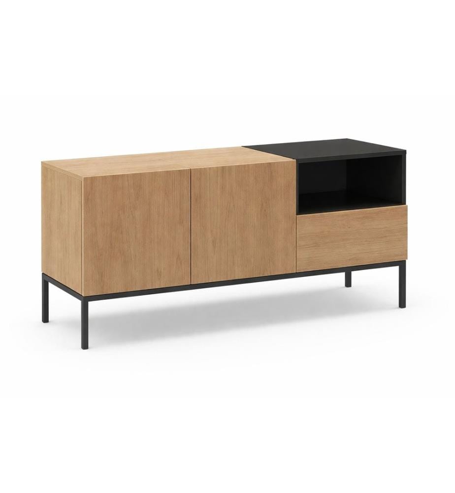 Meuble TV, panneaux de particules 100 % mélaminés, chêne Sepet, bois noir, noir