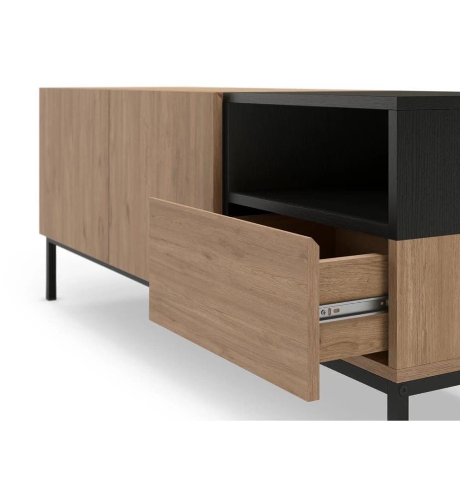 Meuble TV, panneaux de particules 100 % mélaminés, chêne Sepet, bois noir, noir