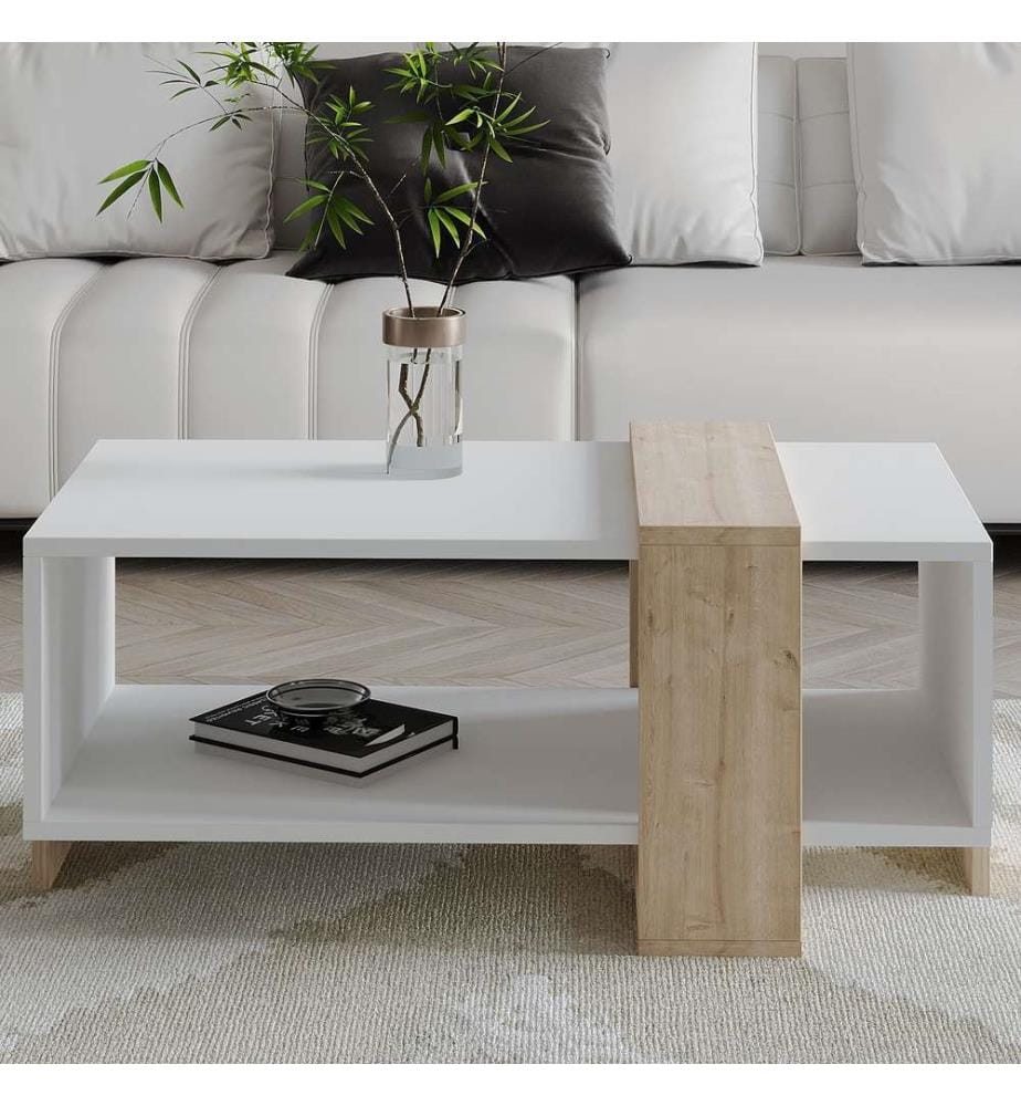 Couchtisch, 100 % melaminbeschichtete Spanplatte, Weiss, Saphir-Eiche