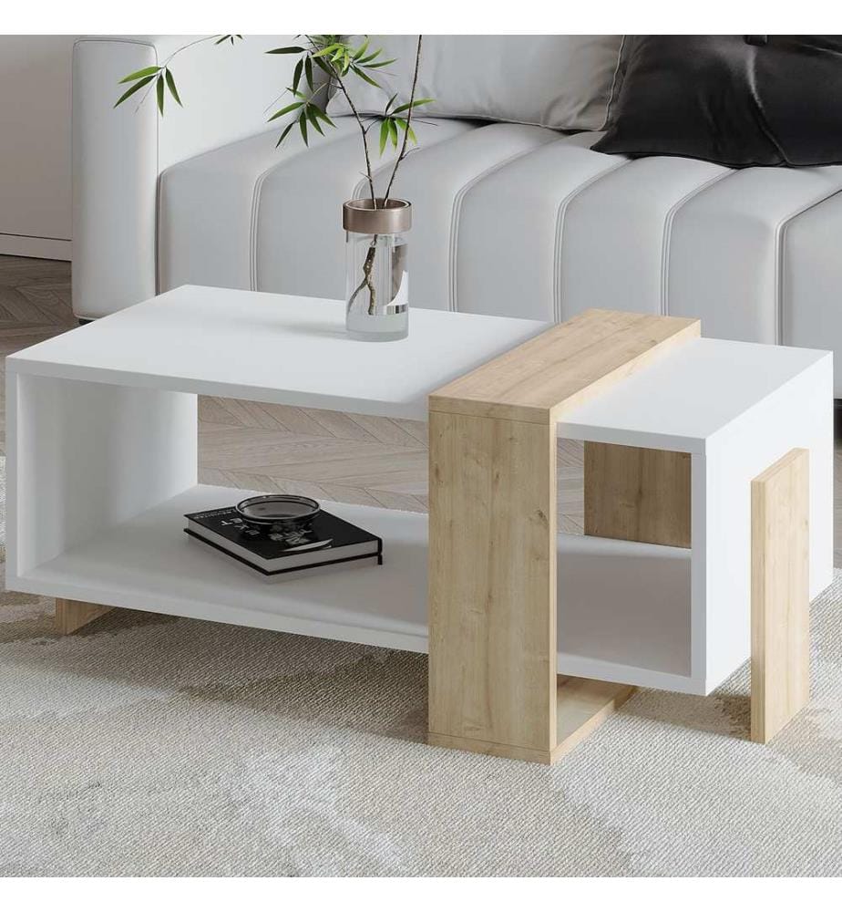 Couchtisch, 100 % melaminbeschichtete Spanplatte, Weiss, Saphir-Eiche