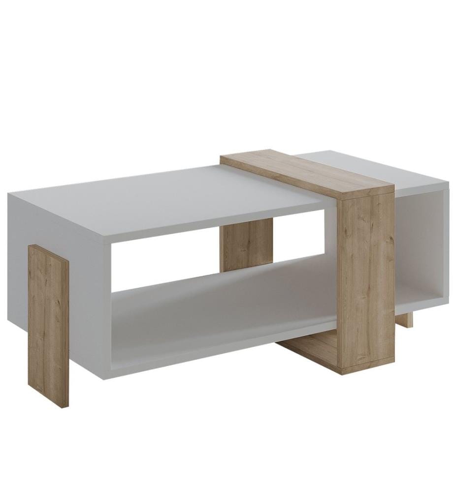 Couchtisch, 100 % melaminbeschichtete Spanplatte, Weiss, Saphir-Eiche