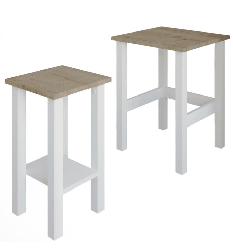 Beistelltisch-Set, 100 % melaminbeschichtete Spanplatte, Weiss, Saphir-Eiche