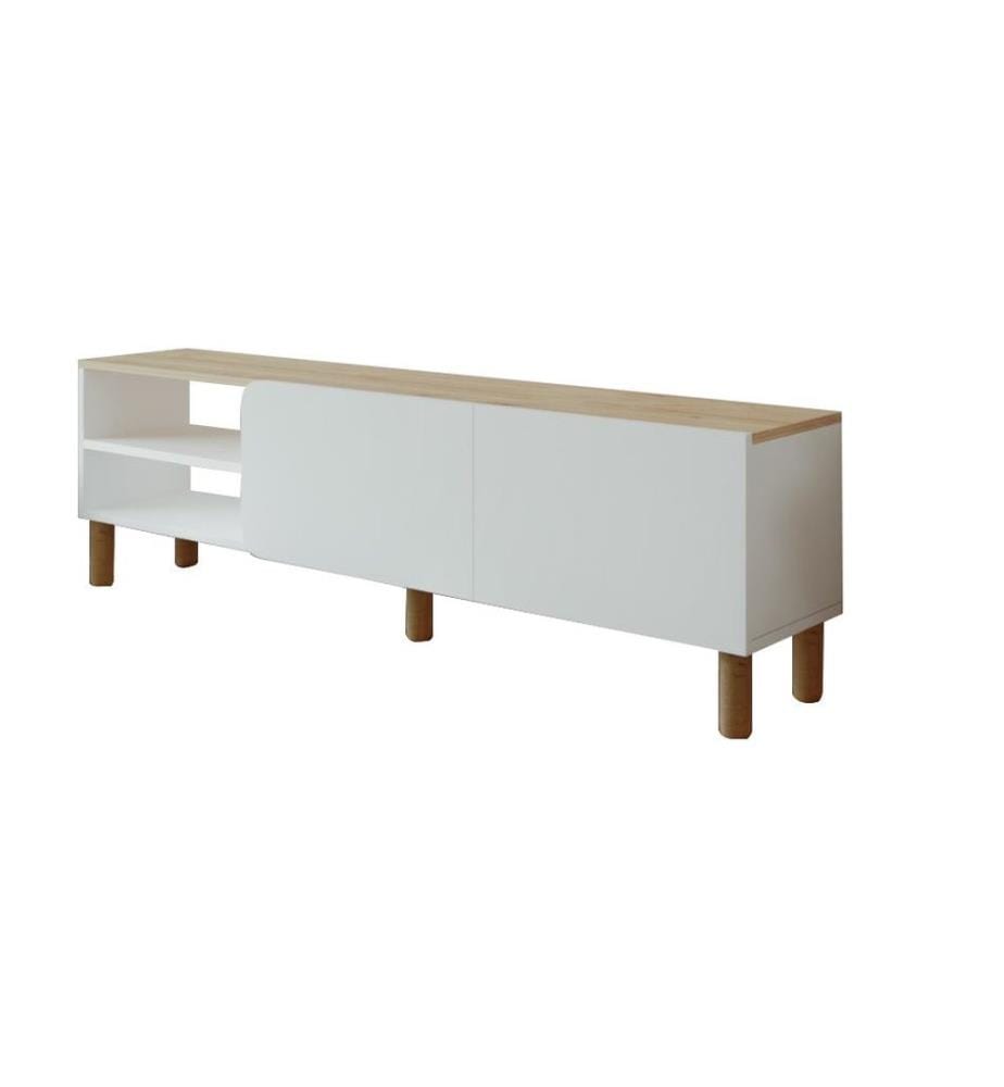 Meuble TV, panneaux de particules 100 % mélaminés, blanc, chêne saphir