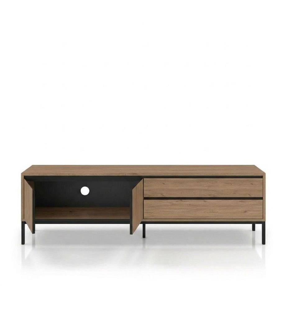 Meuble TV, panneaux de particules 100 % mélaminés, chêne Sepet, bois noir, noir