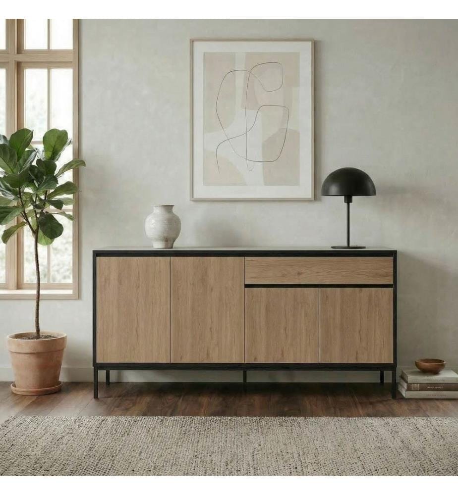 Konsole, 100 % melaminbeschichtete Spanplatte, Sepet-Eiche, Holz Schwarz, Schwarz