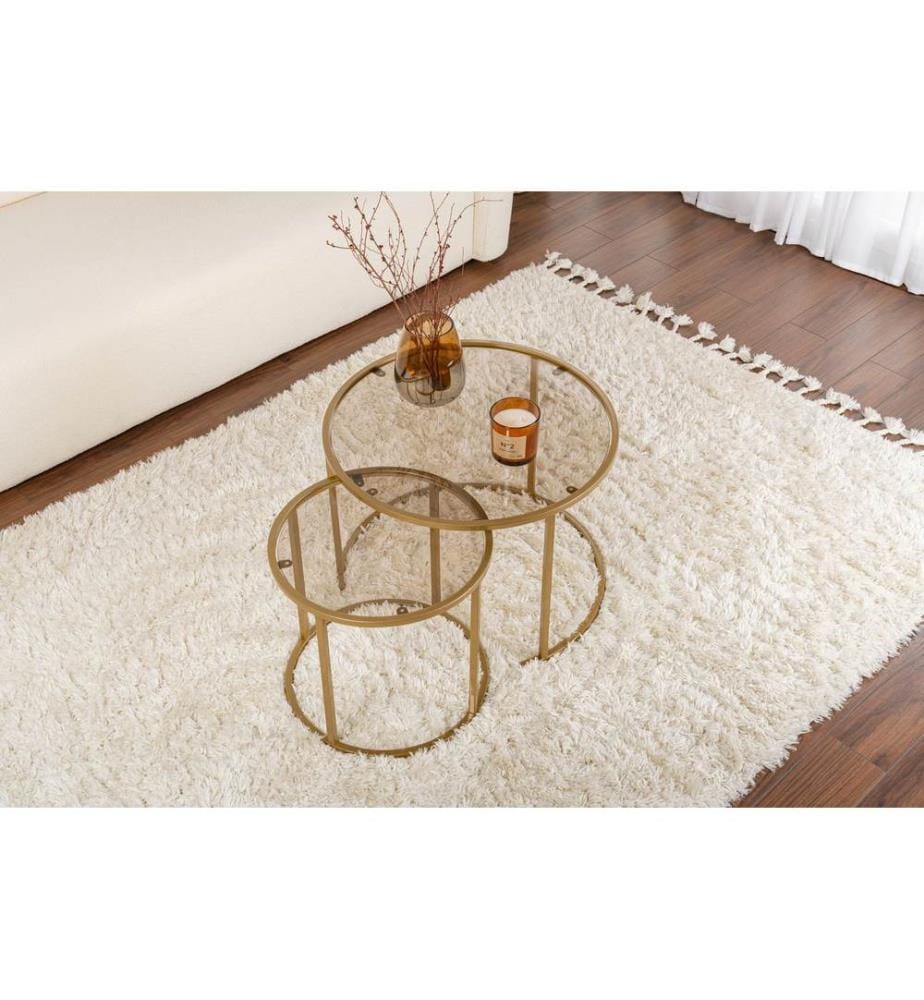 Ensemble table basse, or, bronze, verre trempé 100 %, structure 100 % métal