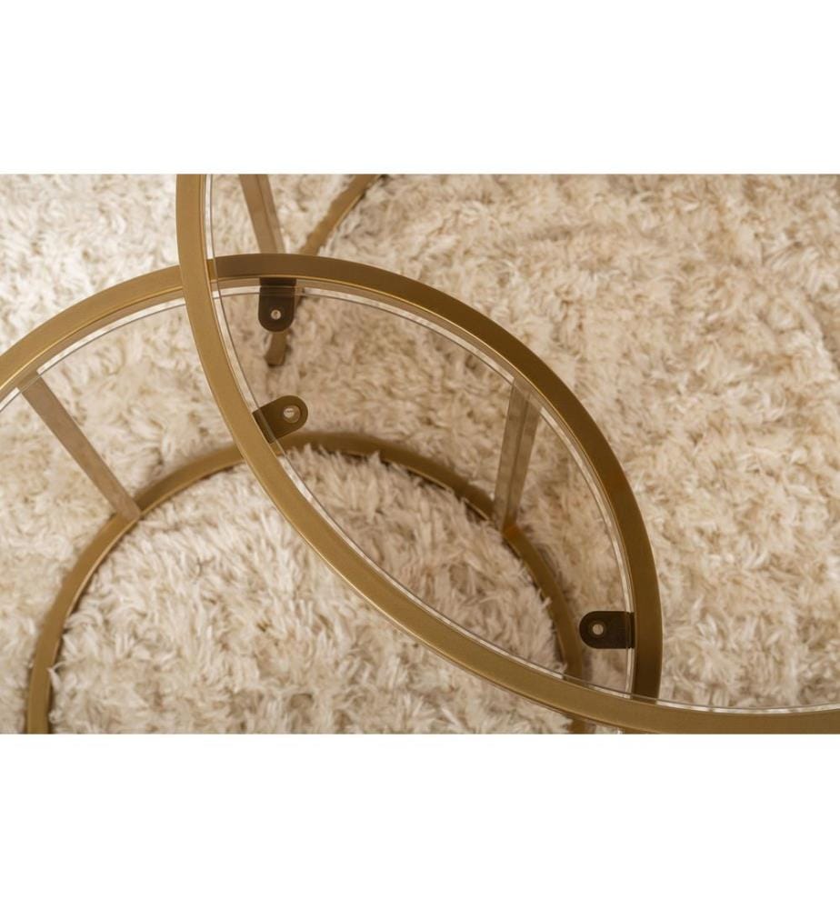 Ensemble table basse, or, bronze, verre trempé 100 %, structure 100 % métal