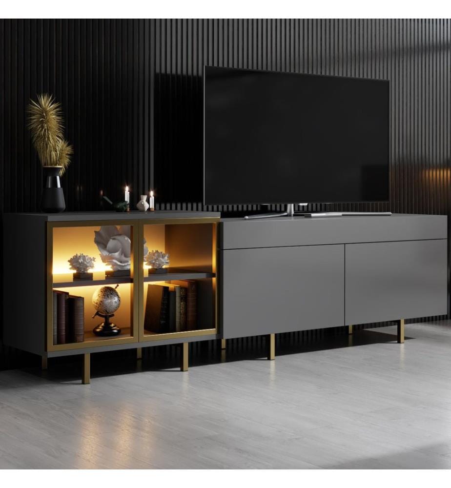 TV-Ständer, 100 % melaminbeschichtete Spanplatte, Anthrazit, Gold
