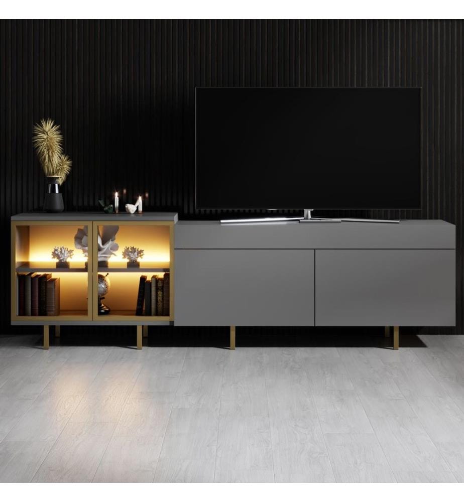 TV-Ständer, 100 % melaminbeschichtete Spanplatte, Anthrazit, Gold