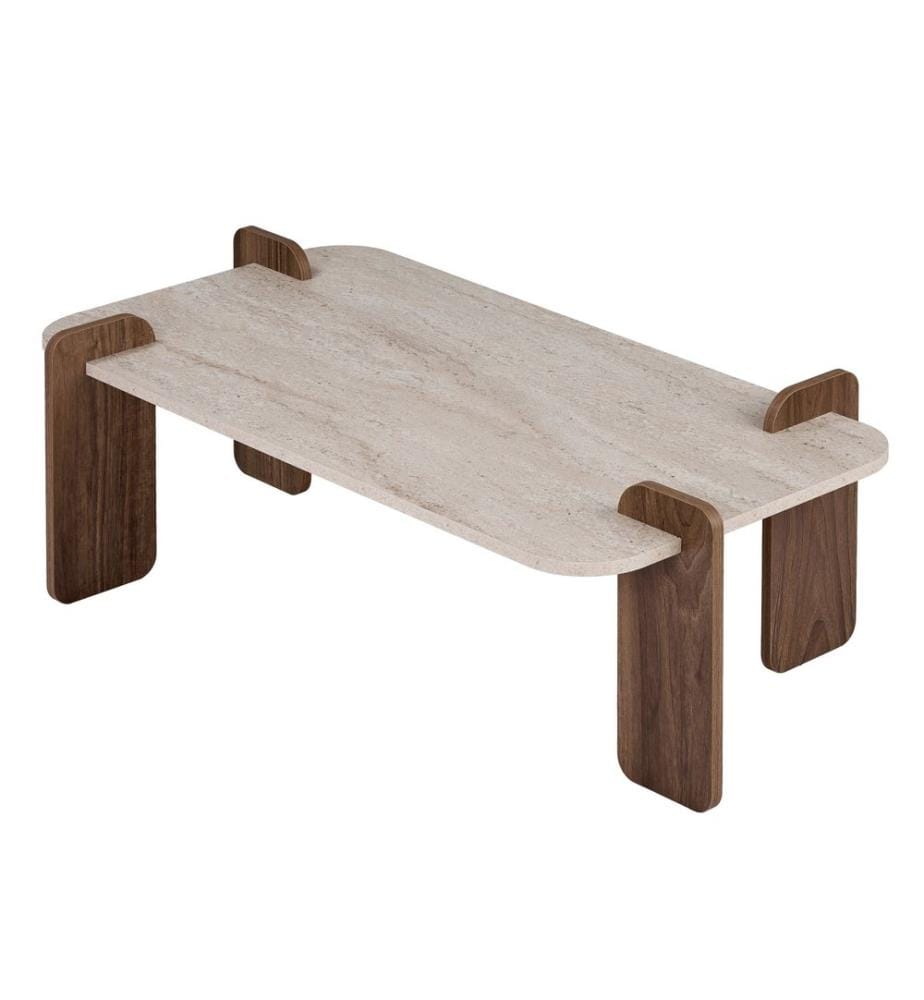 Table basse, panneau de particules 100 % mélaminé, travertin, noyer