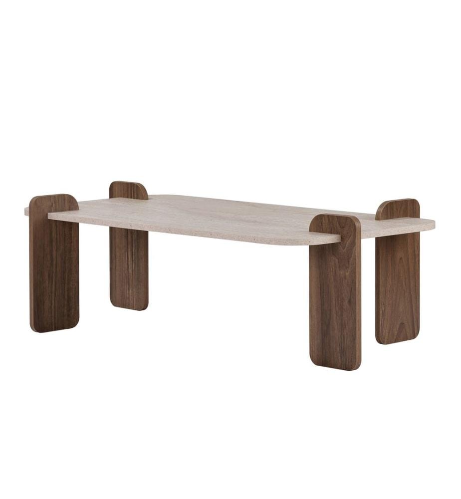 Table basse, panneau de particules 100 % mélaminé, travertin, noyer