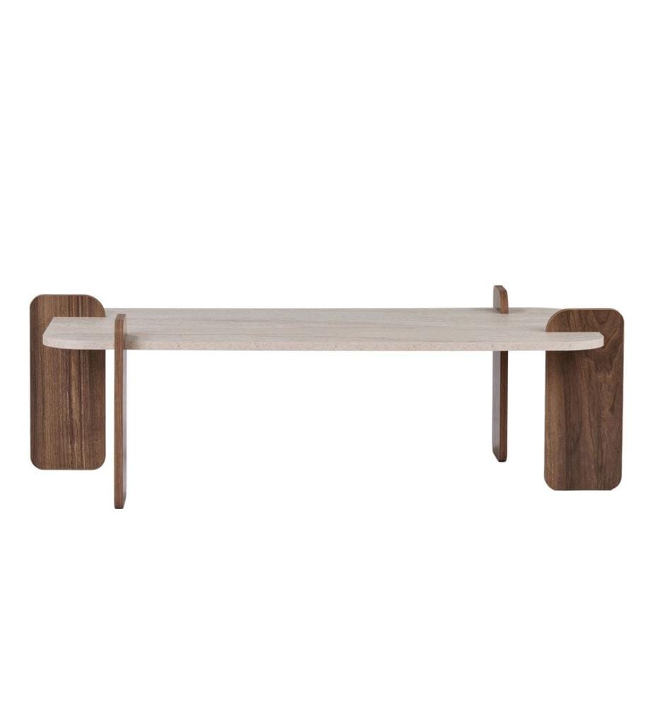 Table basse, panneau de particules 100 % mélaminé, travertin, noyer