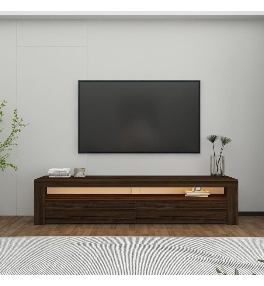 Meuble TV, panneau de particules 100 % mélaminé, noyer
