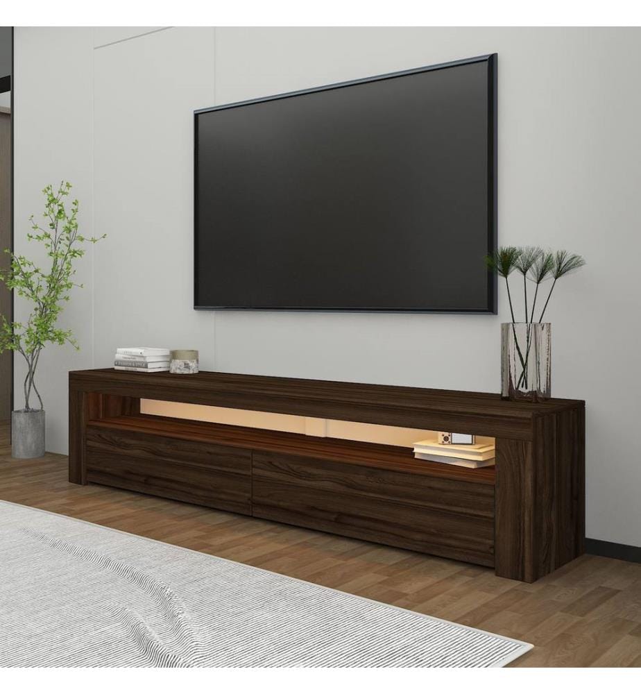 Meuble TV, panneau de particules 100 % mélaminé, noyer