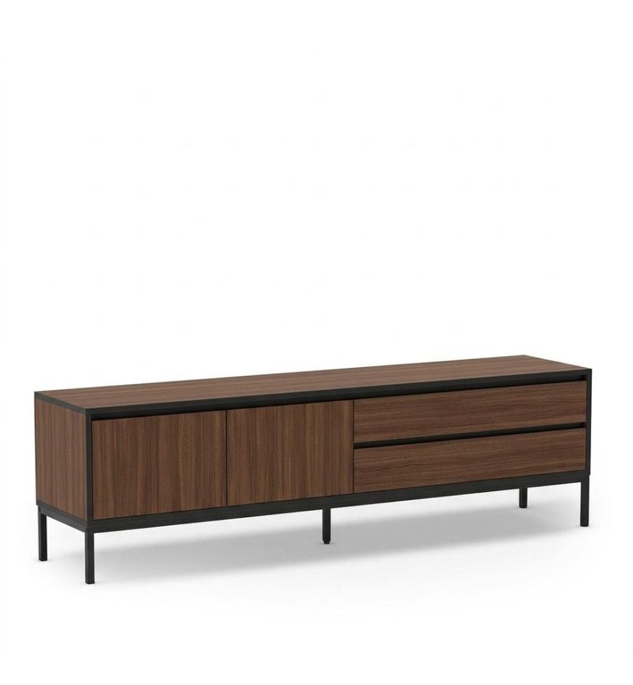 Meuble TV, panneaux de particules 100 % mélaminés, noyer Milano, bois noir, noir