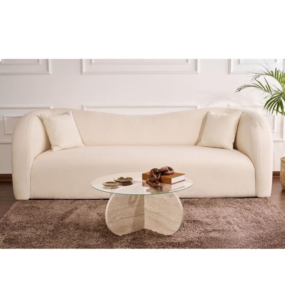 Table basse, travertin, transparent, 100 % verre trempé