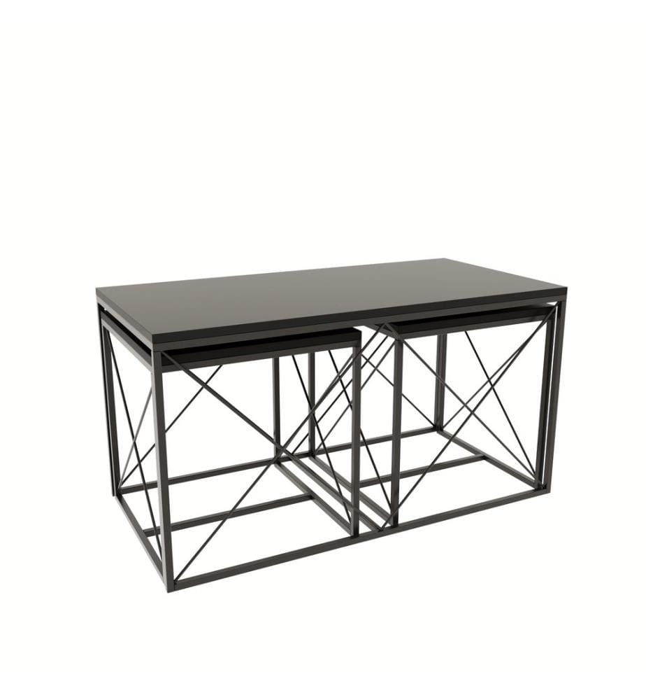 Ensemble table basse, anthracite, noir, panneaux de particules mélaminés, pieds en métal