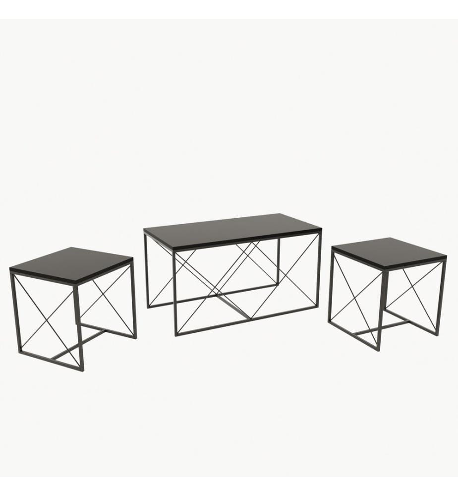 Ensemble table basse, anthracite, noir, panneaux de particules mélaminés, pieds en métal