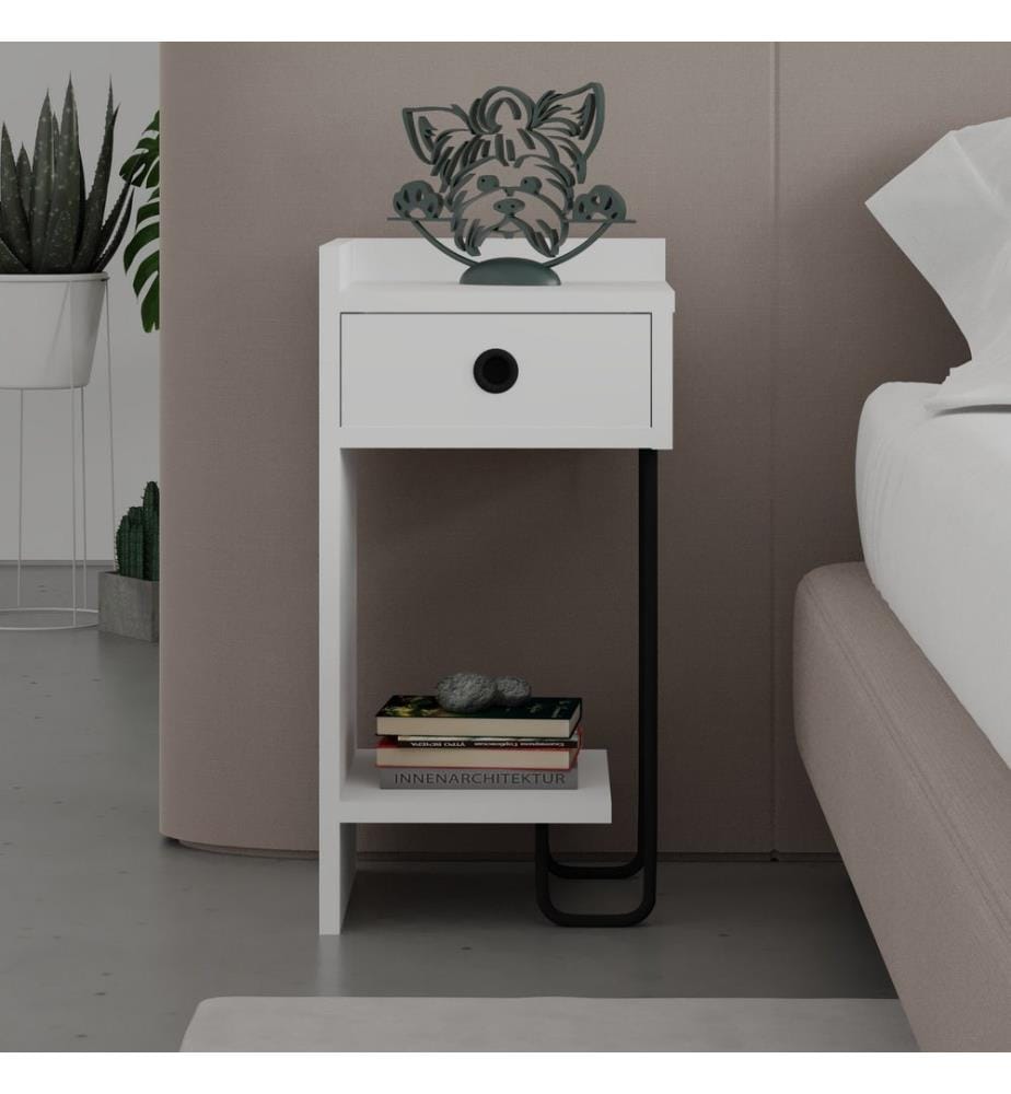 Table de chevet blanche en panneaux de particules mélaminés