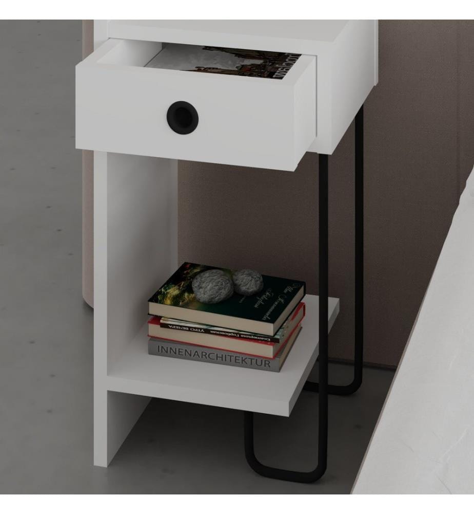 Table de chevet blanche en panneaux de particules mélaminés