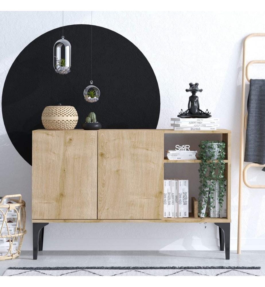 Console, chêne saphir, noir, panneau de particules mélaminé