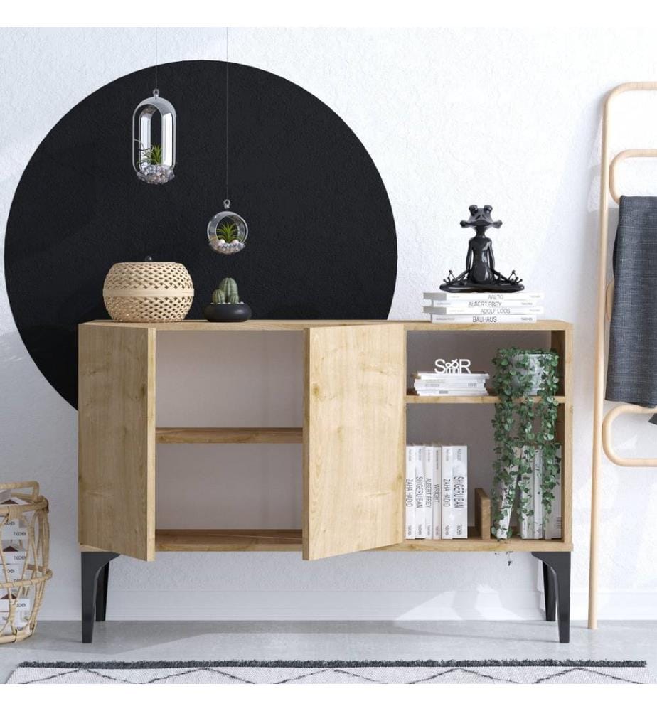 Console, chêne saphir, noir, panneau de particules mélaminé