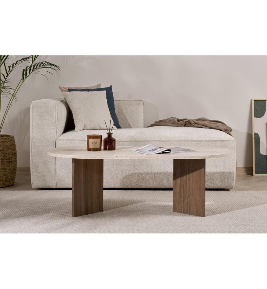 Couchtisch, Travertin, Walnuss, 100 % melaminbeschichtete Spanplatte