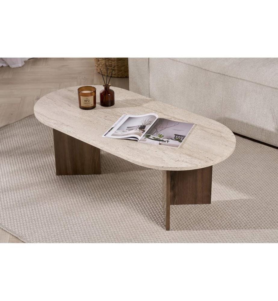 Couchtisch, Travertin, Walnuss, 100 % melaminbeschichtete Spanplatte