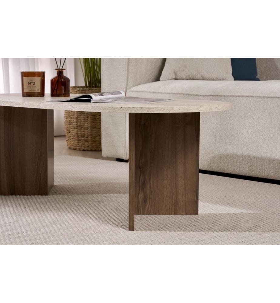 Couchtisch, Travertin, Walnuss, 100 % melaminbeschichtete Spanplatte