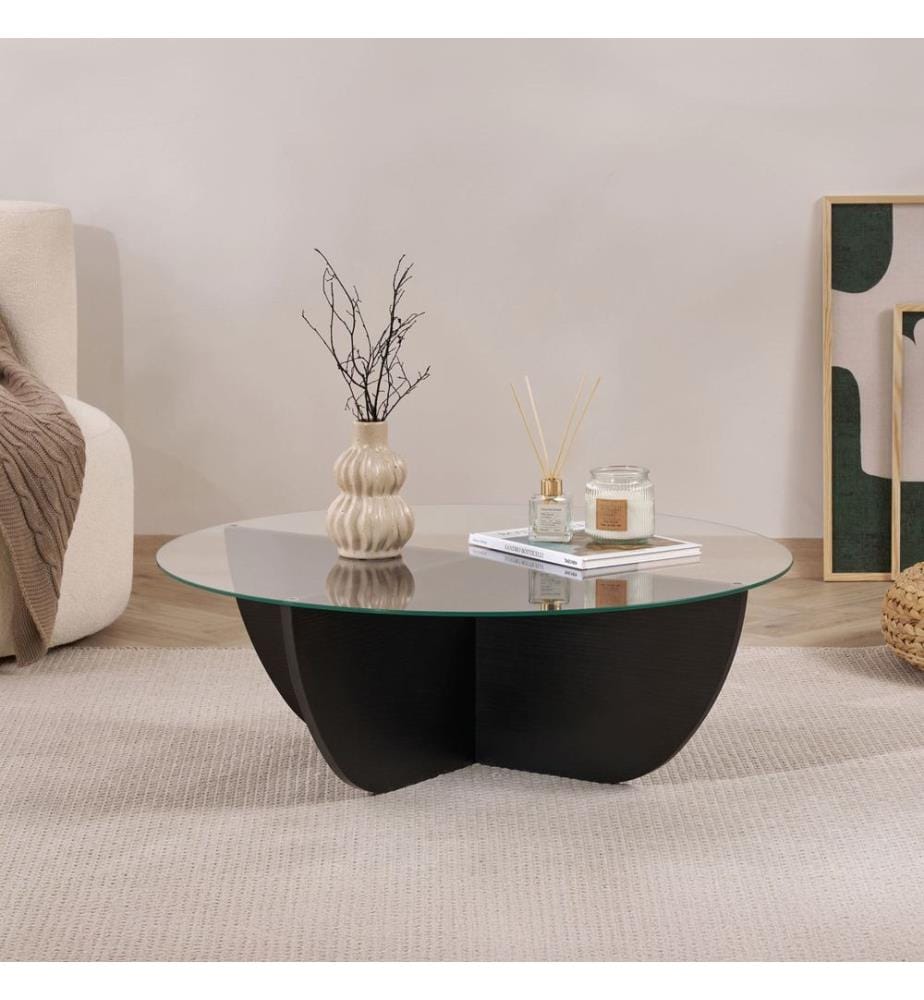 Couchtisch, Holz schwarz, 100 % gehärtetes Glas