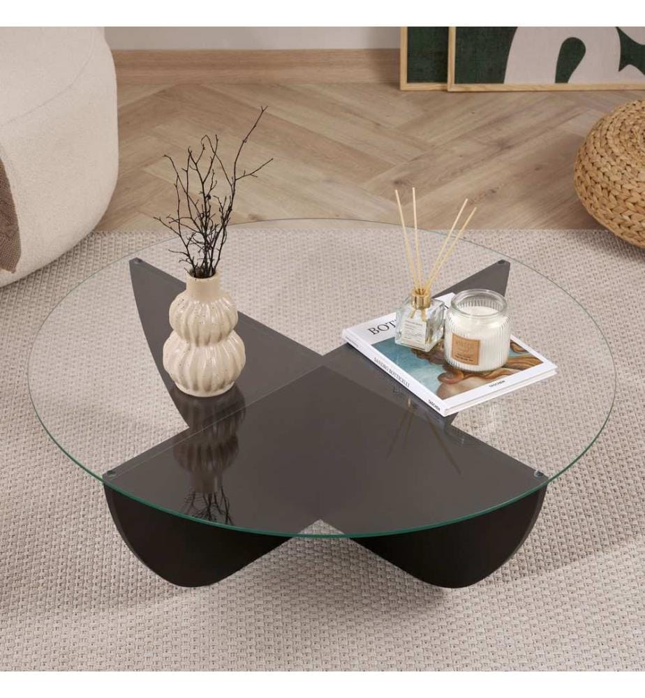 Couchtisch, Holz schwarz, 100 % gehärtetes Glas