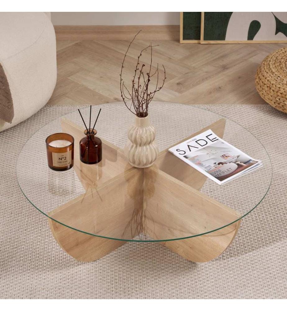 Couchtisch, Saphir-Eiche, 100 % gehärtetes Glas