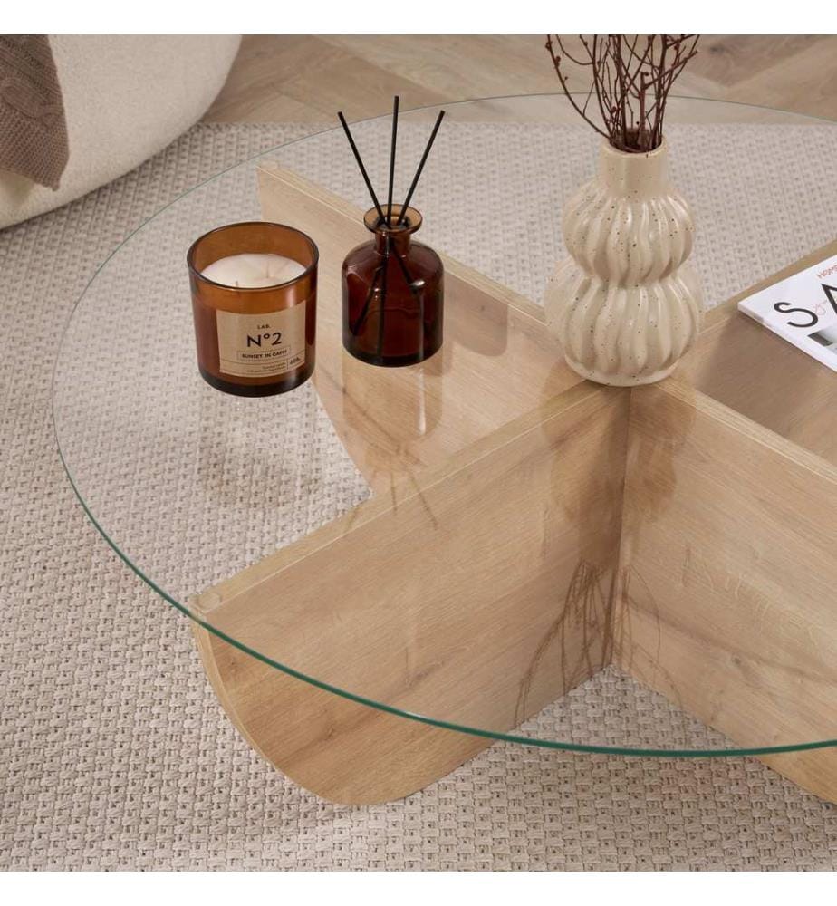 Couchtisch, Saphir-Eiche, 100 % gehärtetes Glas
