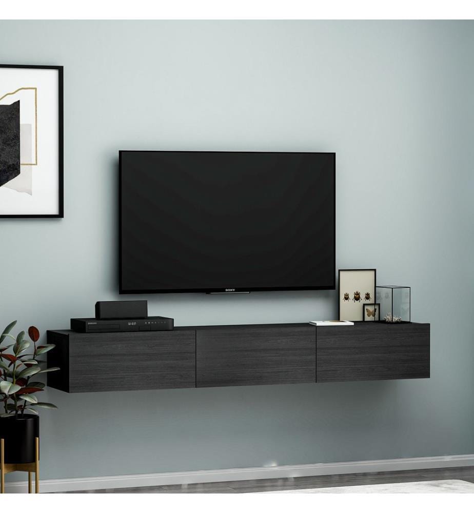 Meuble TV noir en panneaux de particules mélaminés