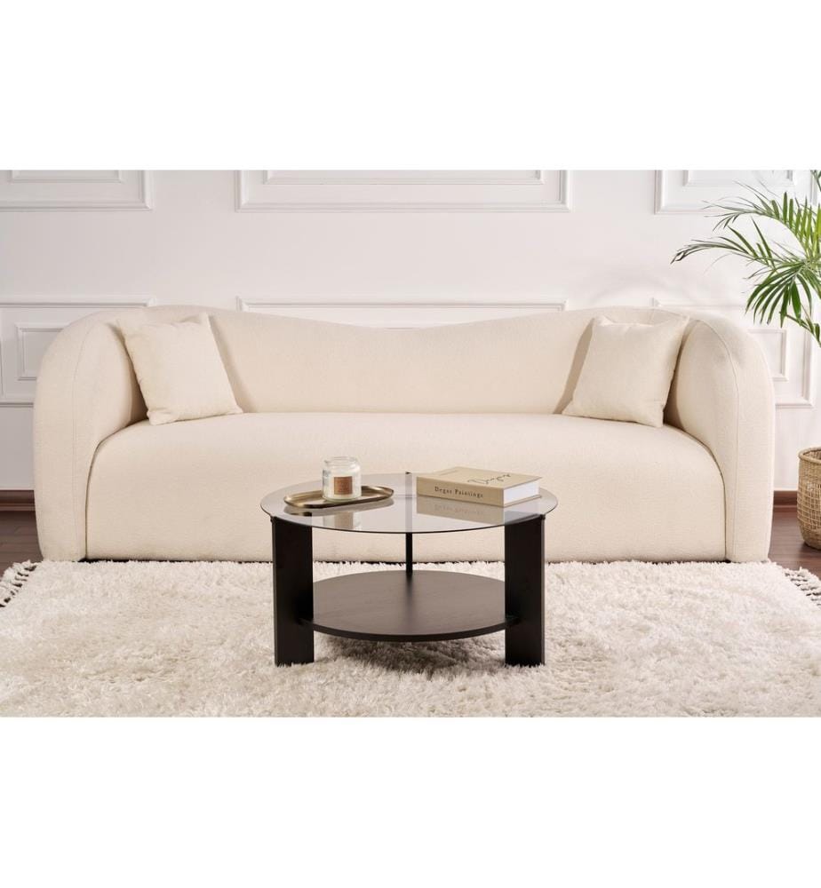 Table basse, bois noir, fumé, verre trempé 100 %