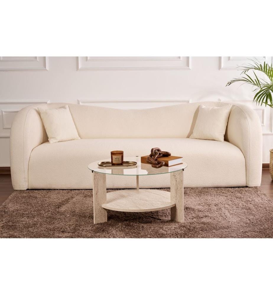 Table basse, travertin, transparent, 100 % verre trempé