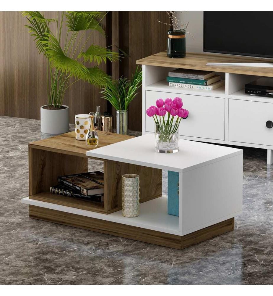 Table basse, blanche, chêne, panneau de particules mélaminé