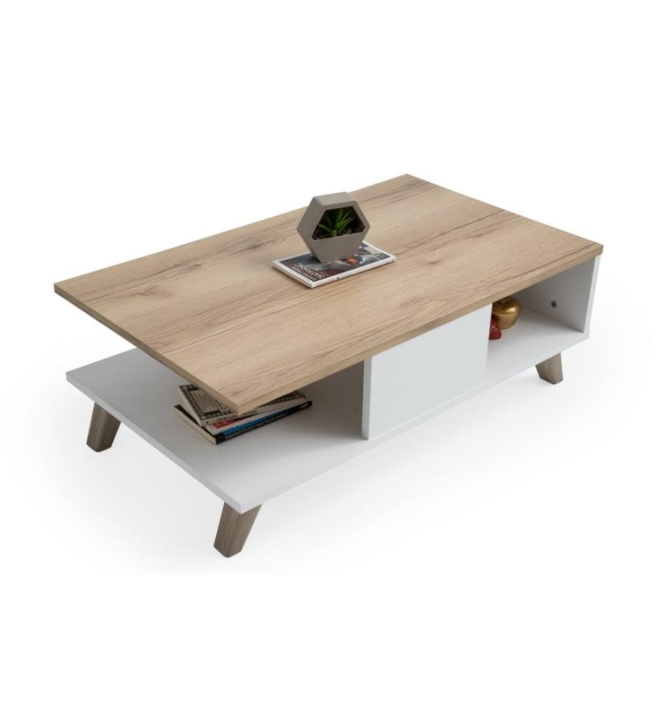 Table basse, chêne, blanc, panneau de particules mélaminé