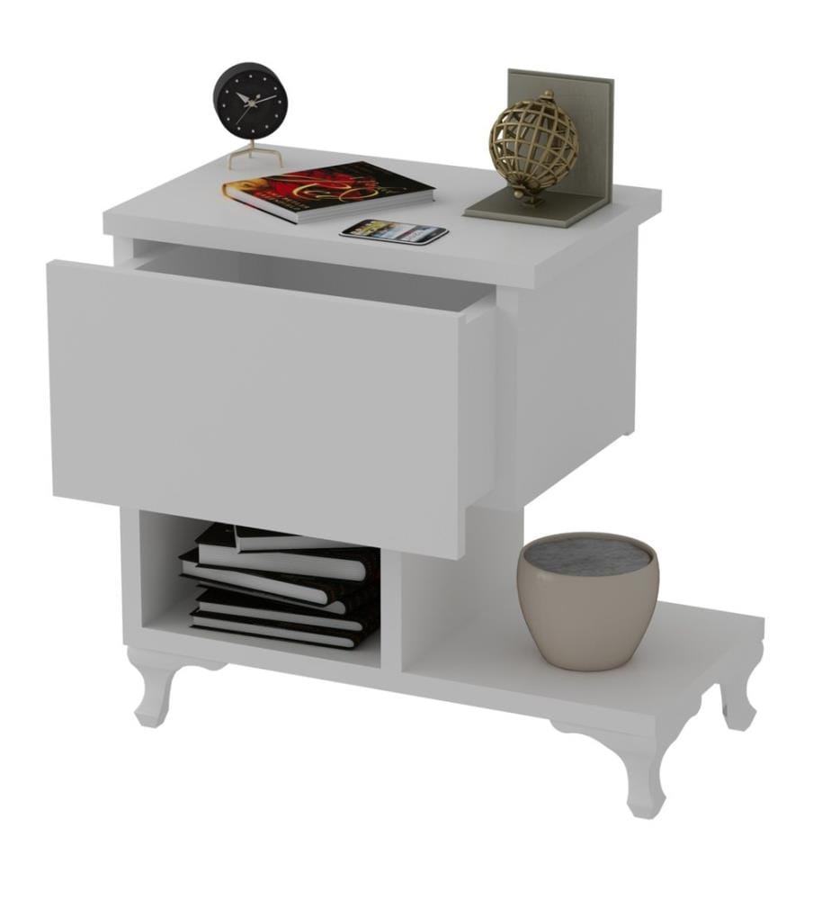 Table de chevet blanche en panneaux de particules mélaminés