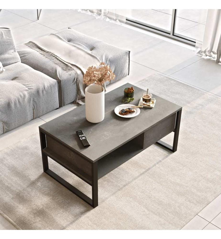Table basse argentée en panneaux de particules mélaminés
