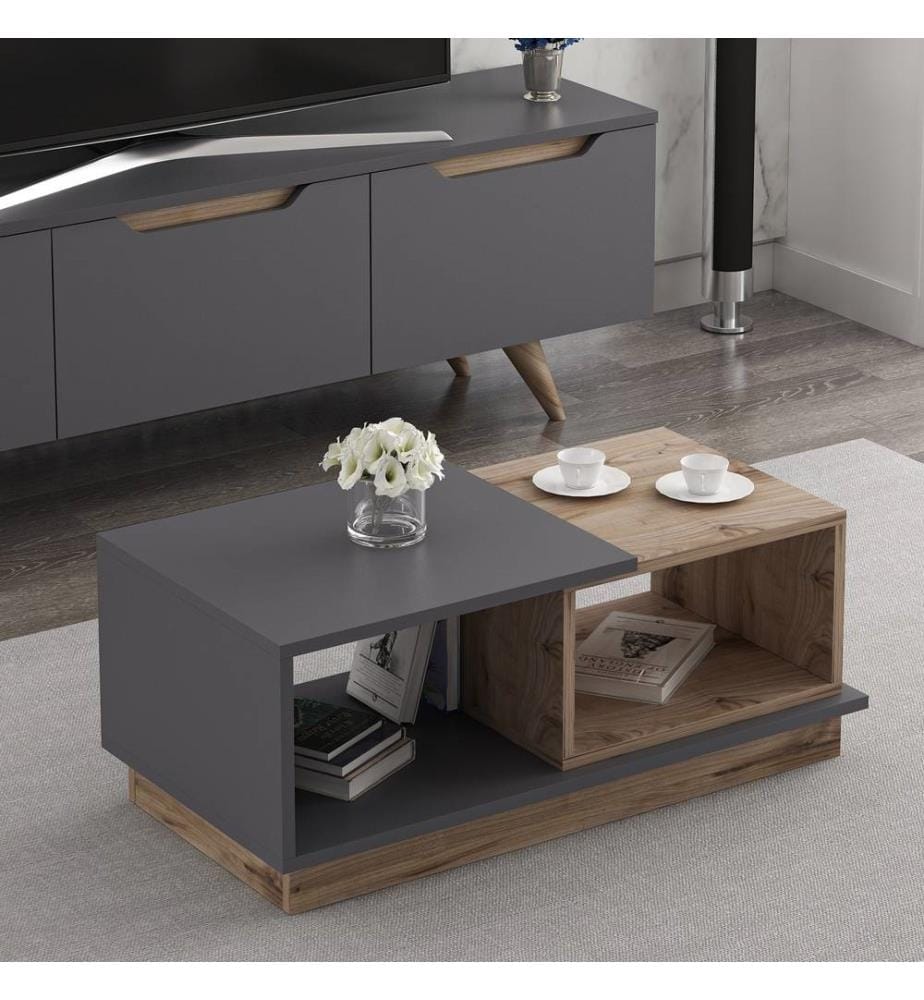 Table basse, anthracite, chêne, panneau de particules mélaminé