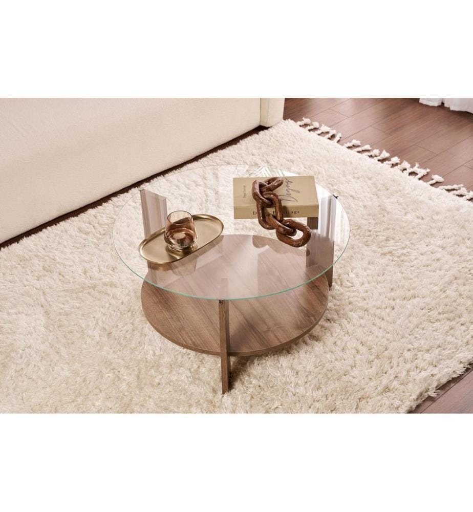 Table basse, noyer, transparente, 100 % verre trempé