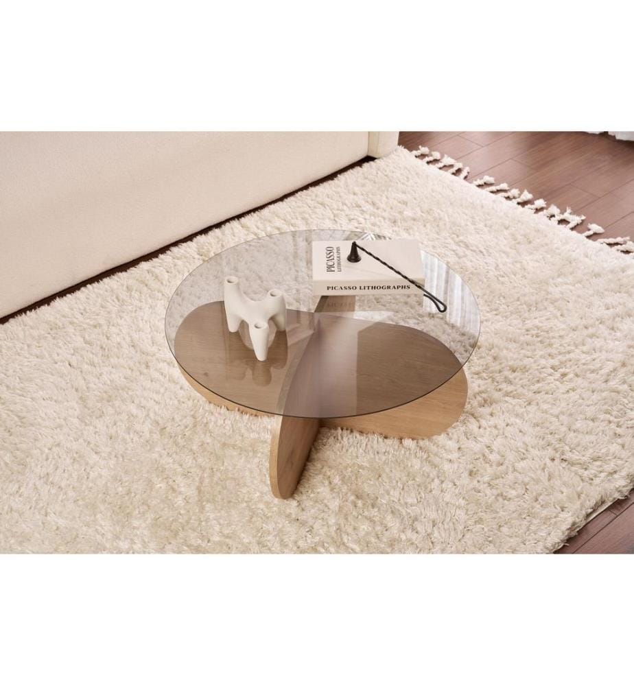 Table basse, chêne saphir, coloris fumé, verre trempé 100 %