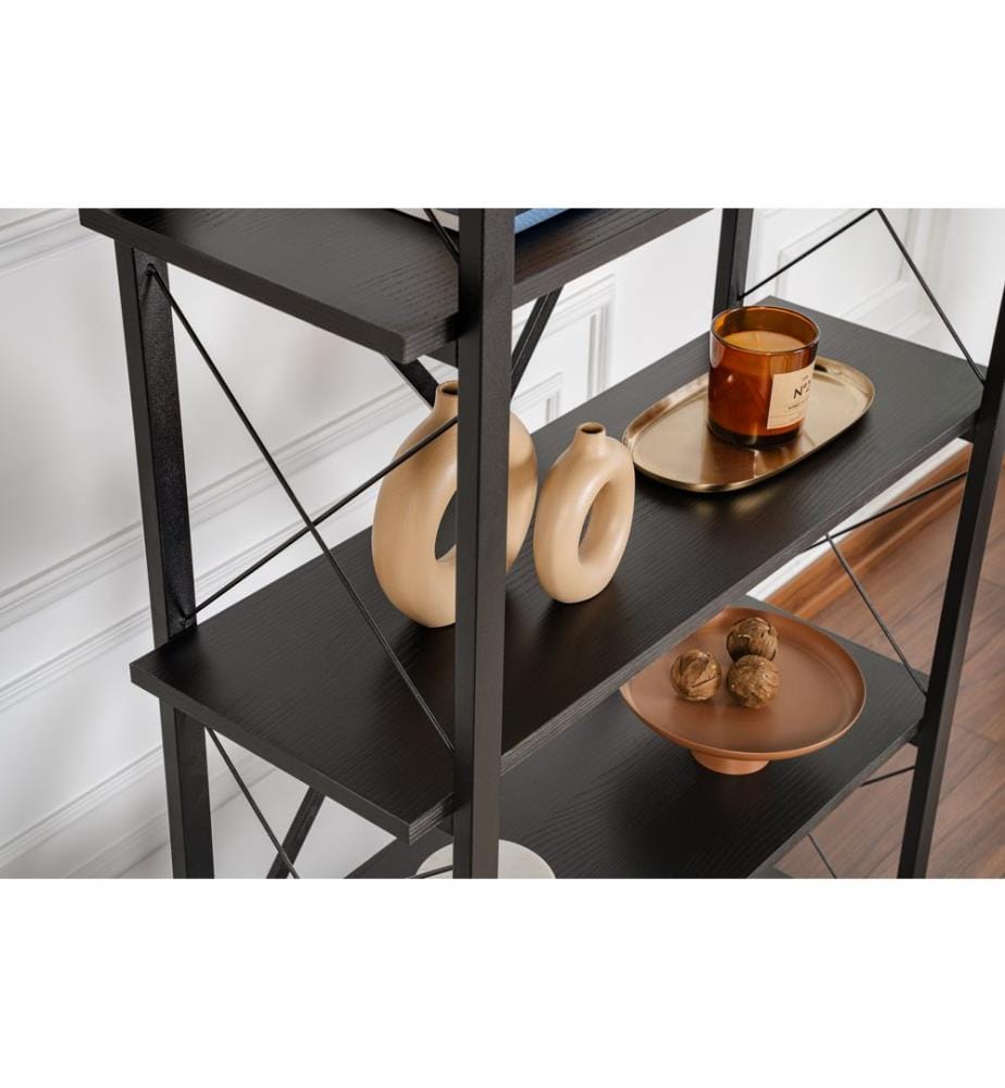Bücherregal, Holz, Schwarz, 100 % melaminbeschichtete Spanplatte, Metallrahmen, Metallbeine