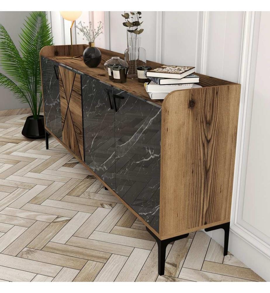 Console, noyer, noir, panneau de particules mélaminé