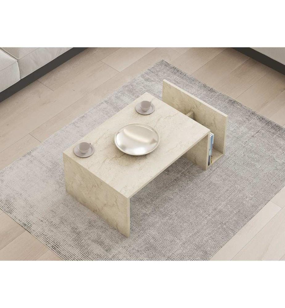 Table basse, travertin, panneau de particules 100% recouvert de mélamine