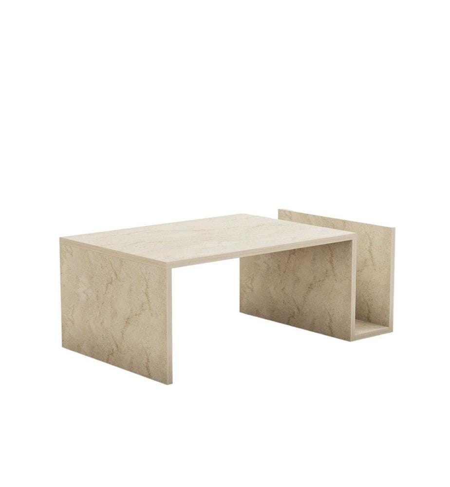 Table basse, travertin, panneau de particules 100% recouvert de mélamine