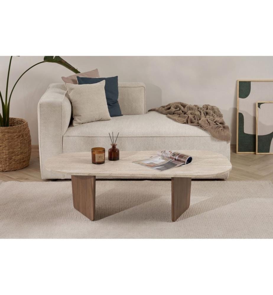 Couchtisch, Travertin, Walnuss, 100 % melaminbeschichtete Spanplatte