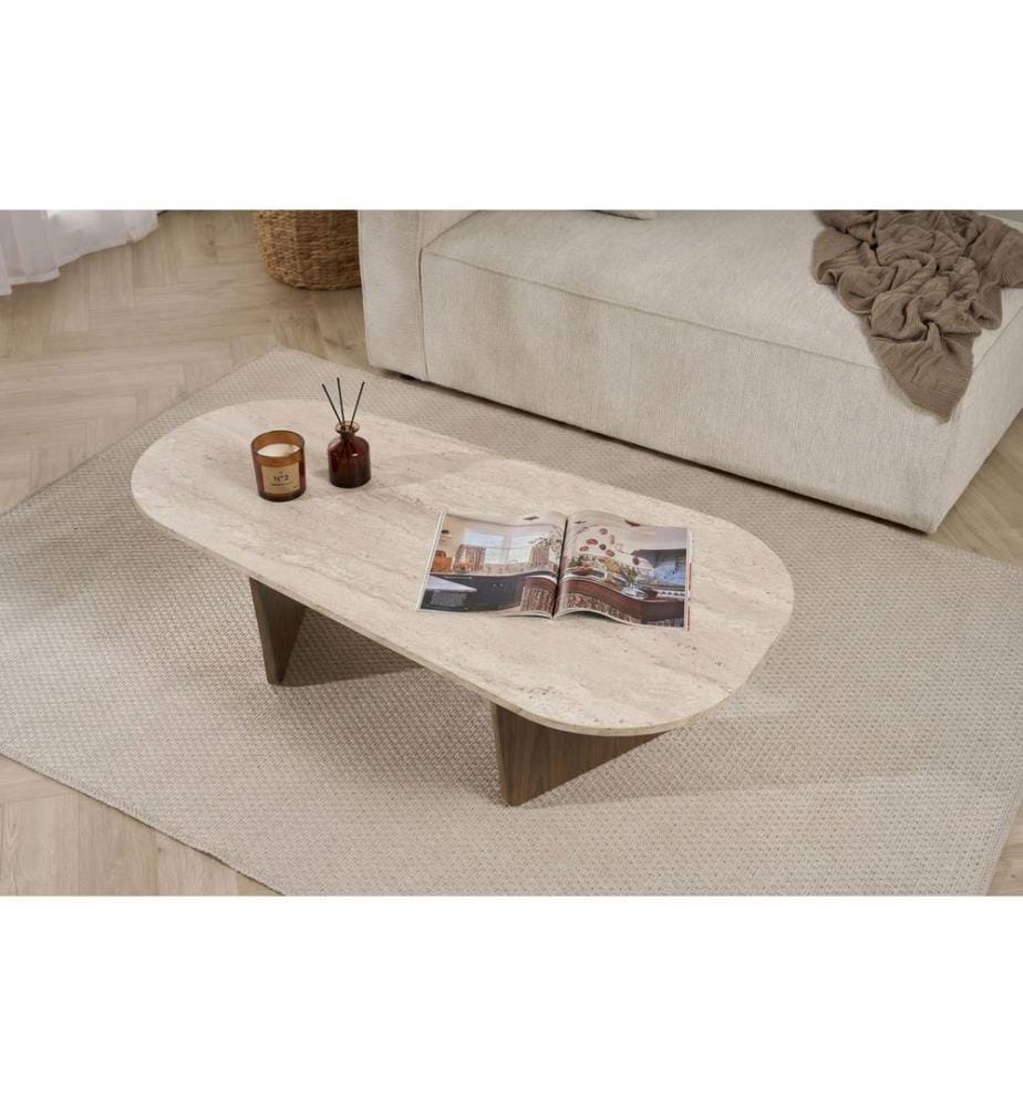 Couchtisch, Travertin, Walnuss, 100 % melaminbeschichtete Spanplatte